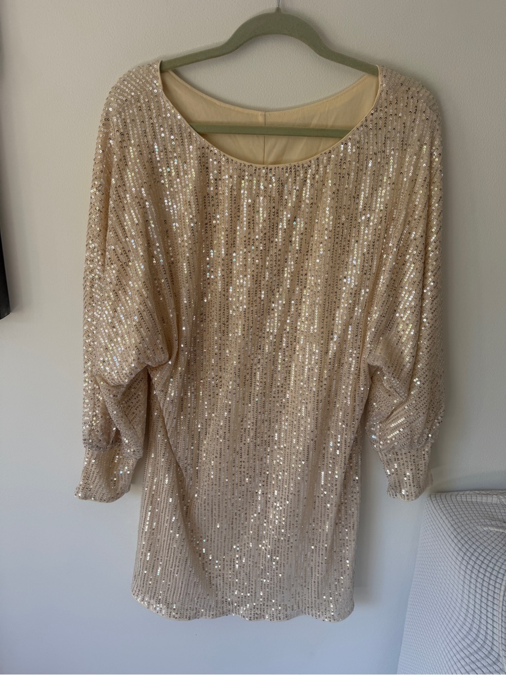 Sequin Dolman Sleeve Mini Dress - Champagne